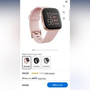 Fitbit Versa 2 Health & Fitness Smartwatch - Petal /Copper Rose Aluminum